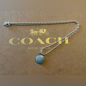 Coach Light Blue Enamel Pendant .925 Sterling Silver Necklace